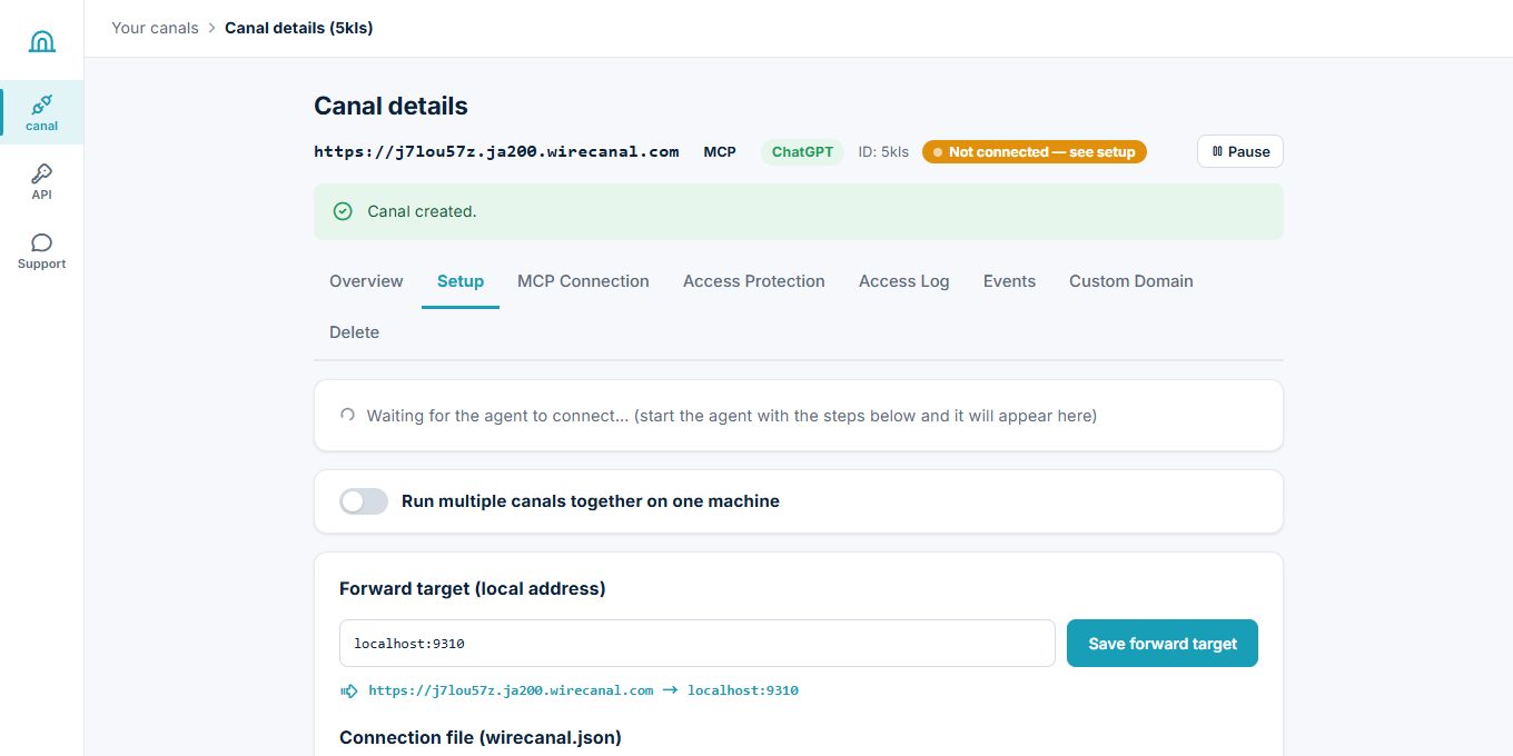 wirecanal.json on the Setup tab