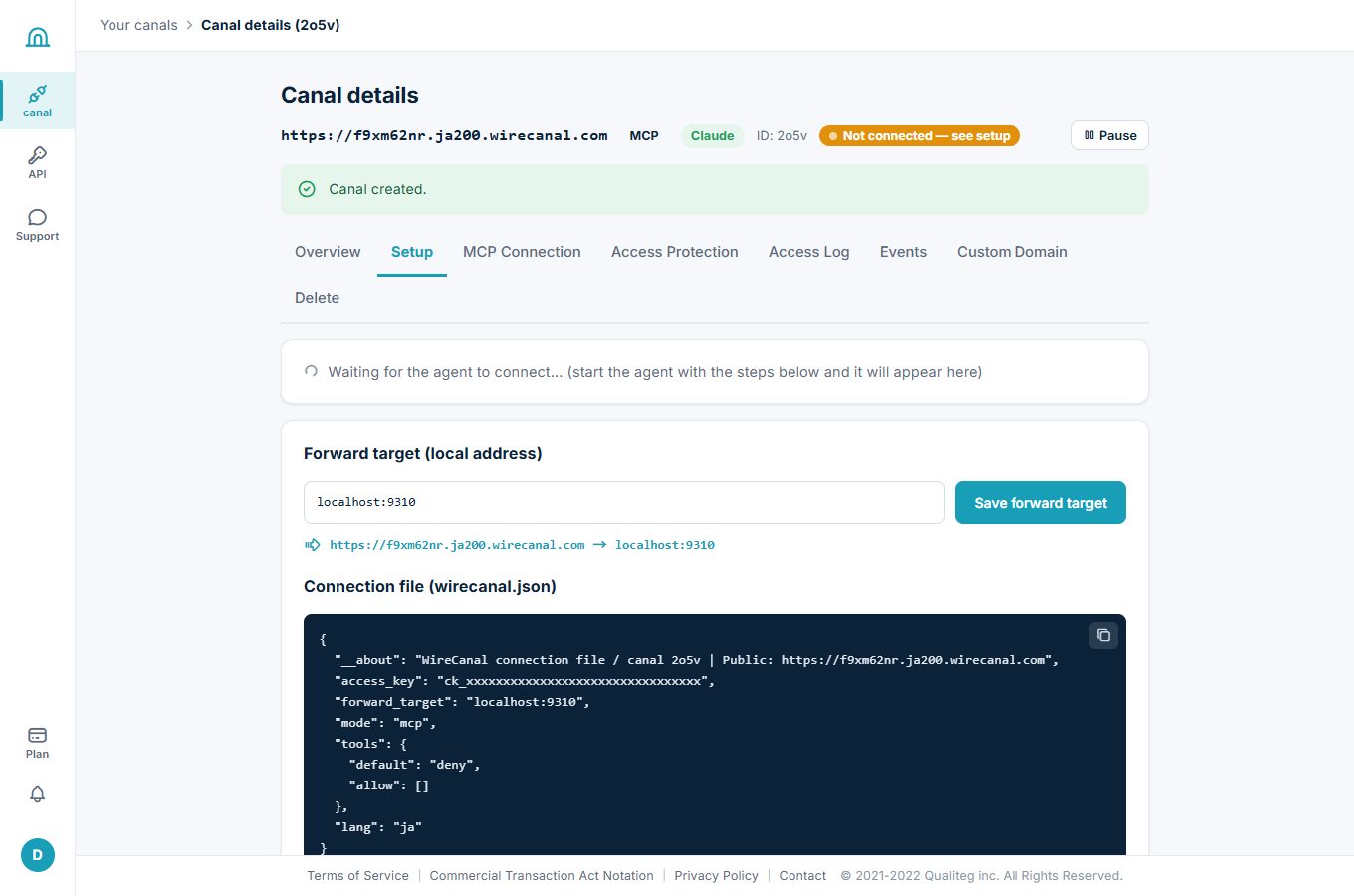 wirecanal.json on the Setup tab