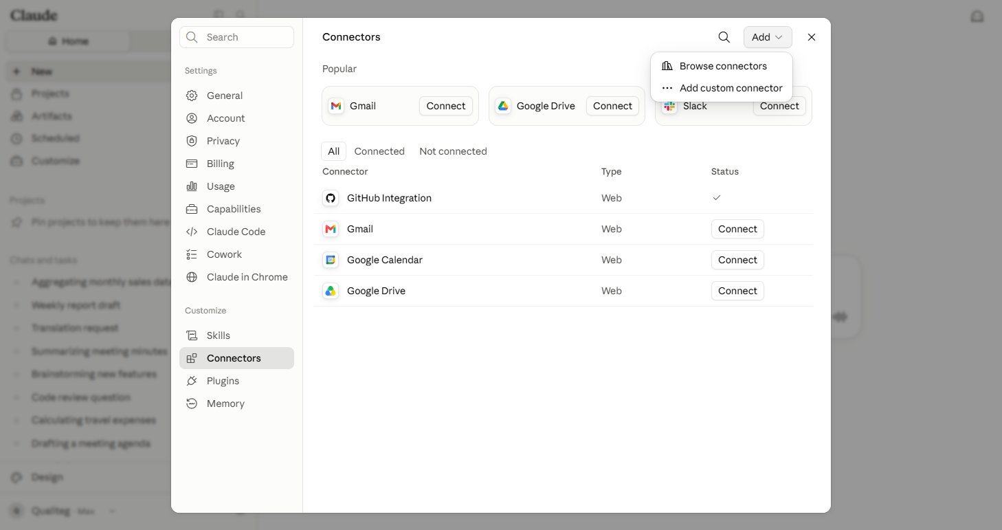 Adding a custom connector from the Add menu