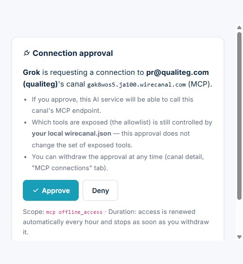 WireCanal's connection-consent screen