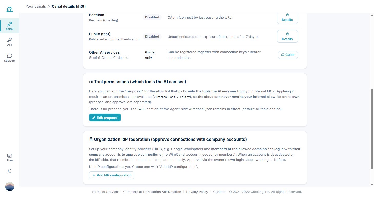 The tool permissions card on the MCP connection tab (initial state with no proposal)