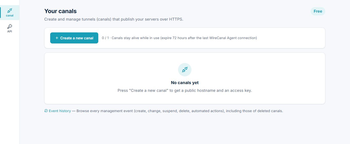 Dashboard: the 'Create a new canal' button