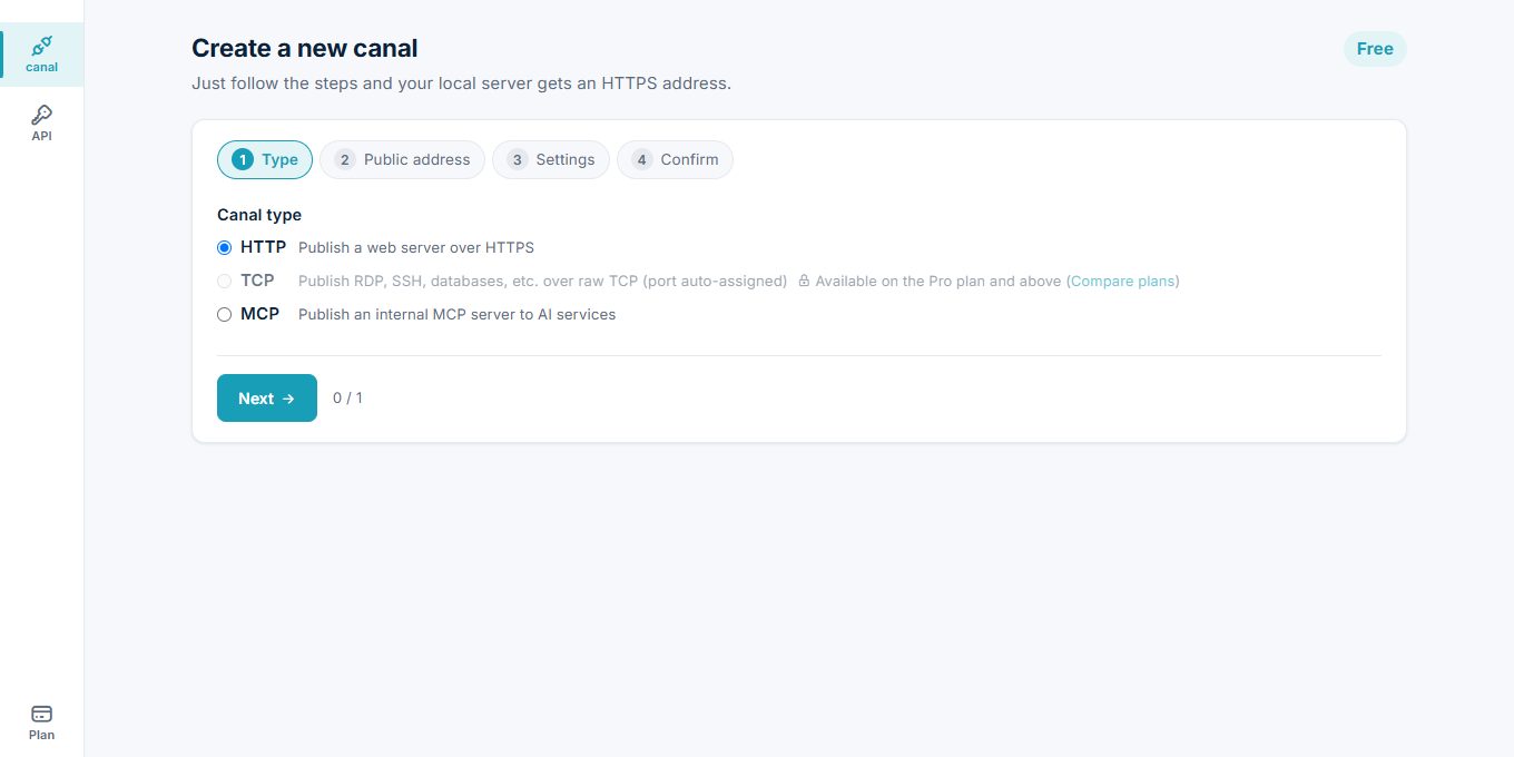 Creation wizard Step 1: canal type (HTTP / TCP / MCP)