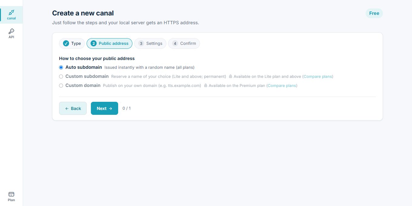 Creation wizard Step 2: choosing the public address