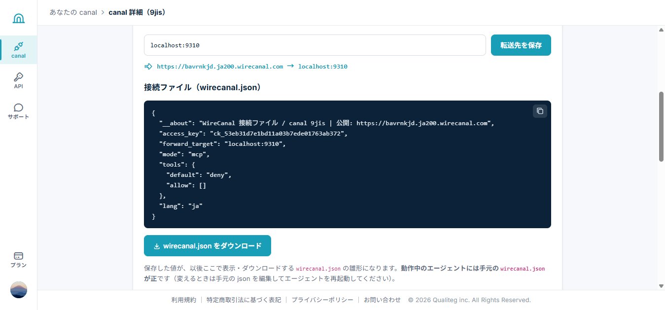 セットアップタブの wirecanal.json